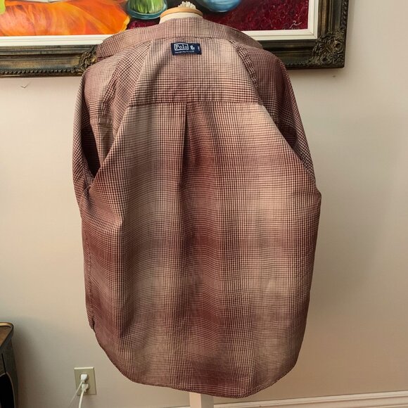 Polo Men’s L Shirt Checkered Brown and Tan Button Down Long Sleeves - Picture 6 of 9
